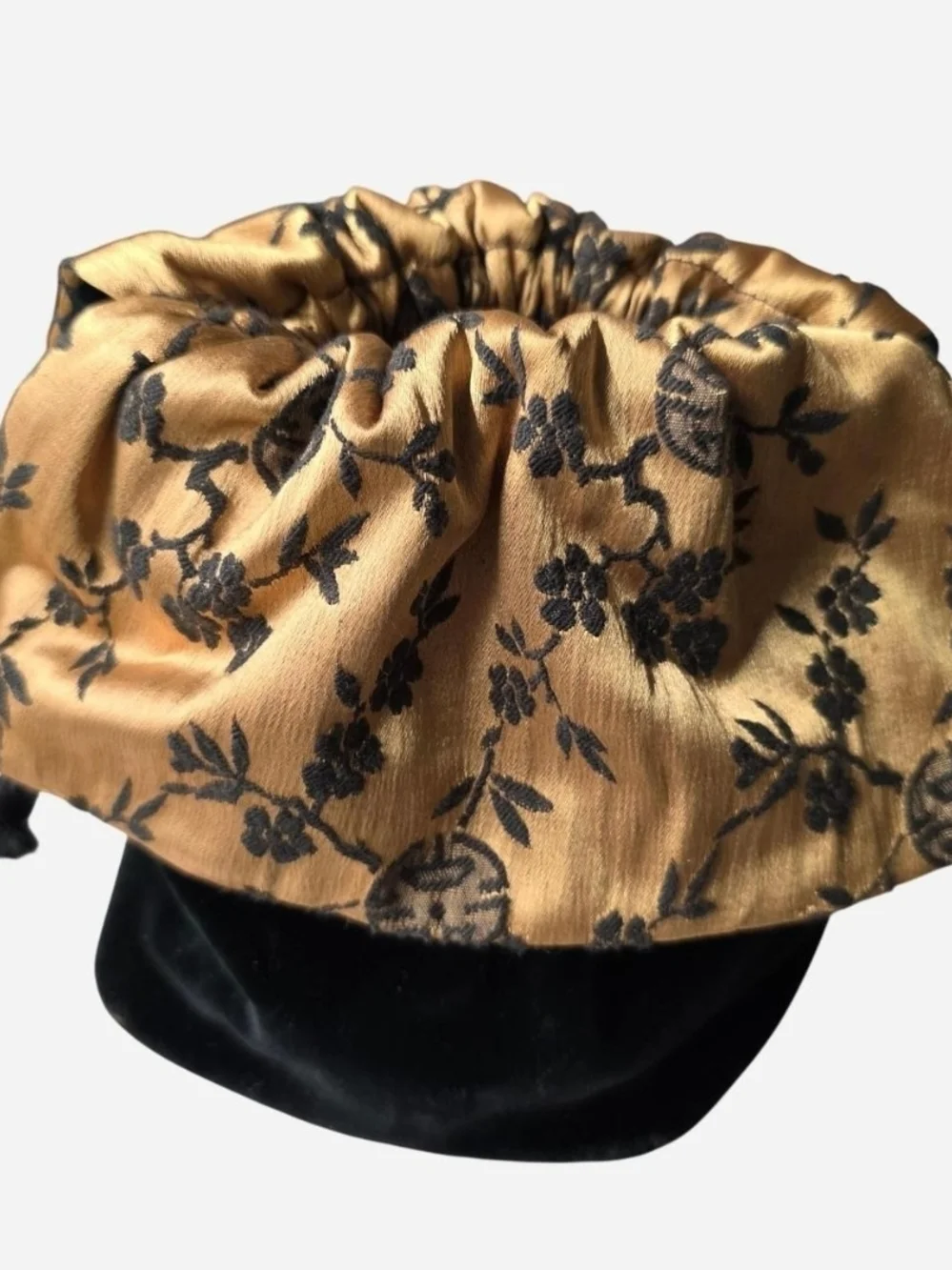 Vintage 80s/90s Fancies by Anne Gold and Black Drawstring Velvet Clutch
